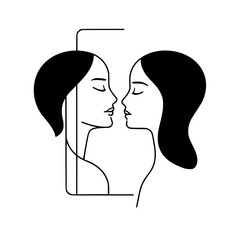 Poster - Icon set featuring minimalist line art of two faces in profile, reflecting a connection and symmetry in design