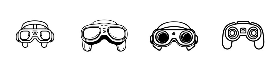 Poster - Icon set featuring various virtual reality and gaming headsets, illustrating modern technology in entertainment and gaming experiences