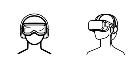 Poster - Icon set illustrating virtual reality headsets designed for immersive experiences in gaming and digital environments