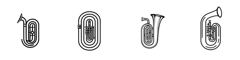 Poster - Diverse icon set showcasing various tuba designs for musical themes and creative projects