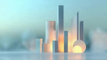 Aufkleber - Cityscape of Geometric Brilliance: An abstract illustration depicts a minimalist cityscape of geometric forms bathed in ethereal light, creating a futuristic and artistic urban landscape.