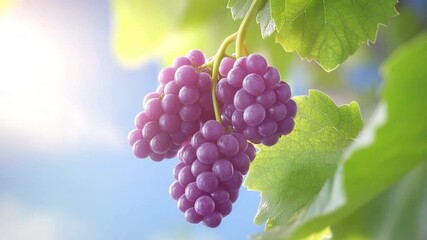 Poster - Summer's Purple Harvest: Close-up of succulent purple grapes hanging from the vine, basking in the golden sunlight, evoking feelings of freshness and abundance.