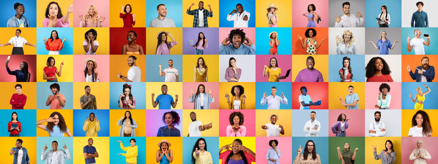 Poster - A lively collage features a diverse set of individuals engaging with the camera through various expressions and gestures. The vibrant backgrounds enhance the sense of unity and diversity.