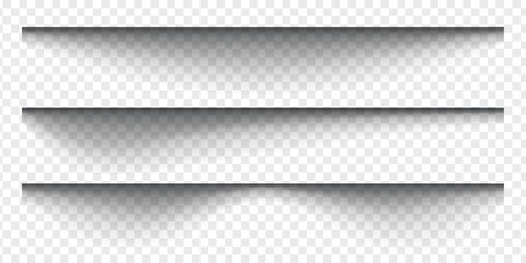 Fototapete - Set of paper shadows. Horizontal divider lines isolated on transparent background. Notebook worksheet, book page, card, flyer, banner, poster borders with soft blurred effect. Vector illustration.