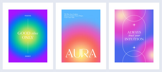 Leinwandbilder - Aura Color Gradient Background. Abstract Y2K Aesthetic Posters. Vector Blur Circle Gradients. Trendy Modern Aura Graphics in Pastel Colors