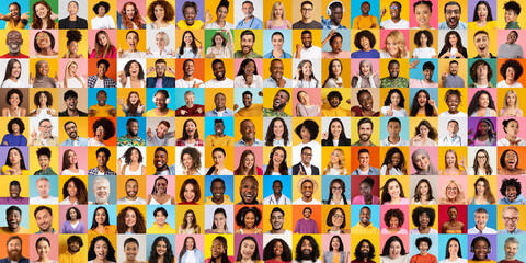 Poster - This vibrant collage presents a diverse group of people from various backgrounds, each with unique expressions that reflect their lifestyles.