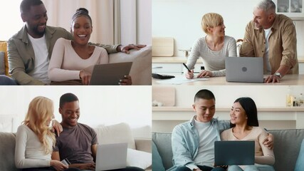 Poster - A diverse group of people collaborates with laptops in a warm, inviting indoor environment. They share ideas and enjoy each other's company while using technology to connect.