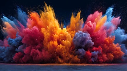 Poster - A vibrant eruption of colorful powder against a dark backdrop