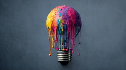 Poster - Colorful creative idea concept with lightbulb made from colorful paint