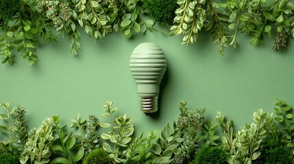 Poster - Eco friendly lightbulb with plants green background, renewable and sustainable energy