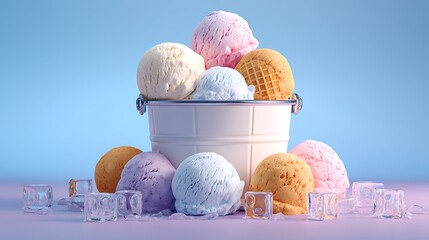 Aufkleber - Get ready for summer with a freezer full of ice cream flavors and ice cubes in the bucket