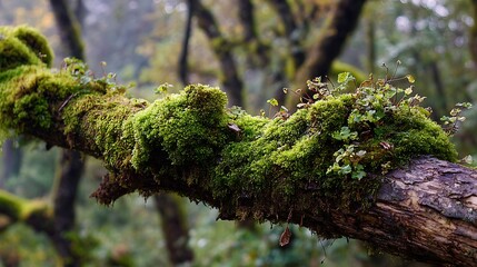 Poster - Rotten branch covered in green moss, isolated