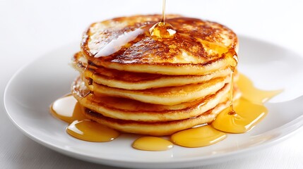 Poster - Stack of pancake with honey syrup on the white plate on isolated