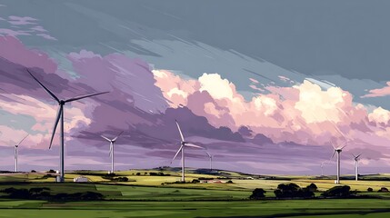 Aufkleber - Wind farm, wind generators in mountain landscape, development of renewable energy sources