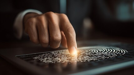 Poster - 2Fa authentication login or cybersecurity fingerprint and secure online connection of professional trading or financial personal electronic banking account, wide futuristic banner design