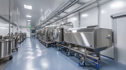 Poster - Sealed cleanroom housing drug manufacturing machinery with HEPA filtration