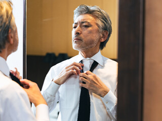 Poster - 鏡を見て身だしなみを整えるミドル男性