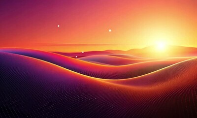 Poster - Abstract digital landscape at sunrise