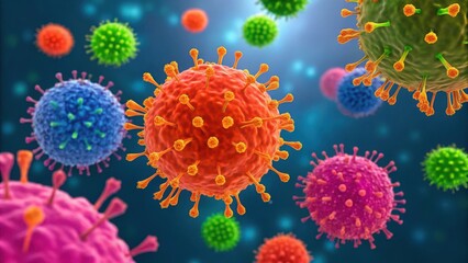 Poster - Vibrant 3D Rendering of Immune Antibodies Attacking Pathogens