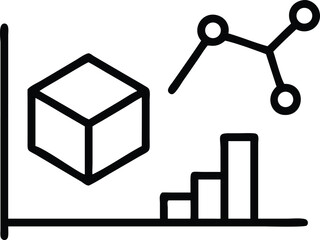 Poster - Abstract black silhouette design of a cube model and data chart elements