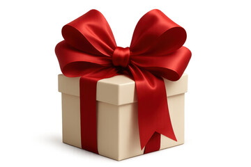 Aufkleber - White gift box decorated with glossy red satin ribbon, digitally rendered with transparent background, highlighting elegant packaging design