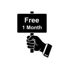 Poster - A hand holds a sign proclaiming one month free, isolated on white background