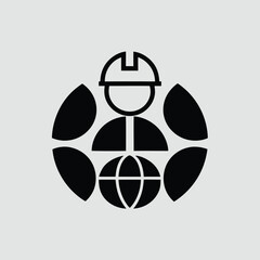 Poster - Global construction worker icon representing international engineering and development