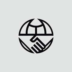 Poster - Global partnership icon with handshake represents cooperation and international agreement
