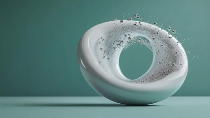 Poster - Abstract White Ring with Liquid Droplets - Modern Design and Fluid Movement in 3D Render