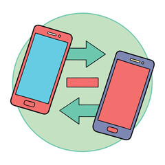Poster - Mobile phone data transfer concept illustrated with arrows and modern smartphone icons