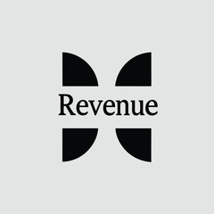 Poster - Modern revenue icon in black font with abstract geometric design on light background