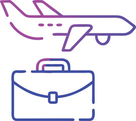 Poster - Neon airplane and briefcase illustration indicating business travel and vacation concepts