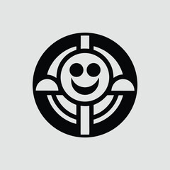 Poster - Smiling abstract face in a circular frame conceptual design illustration