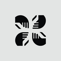 Poster - Symbolic representation of four hands reaching together with transparent elements
