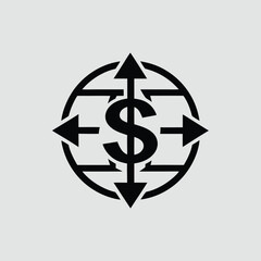 Poster - Abstract financial icon with dollar sign surrounded by arrows on white background