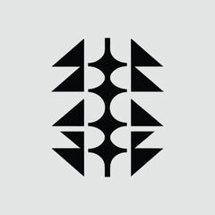 Poster - Abstract geometric composition of black shapes and triangles with transparency.