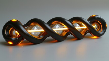 Poster - Abstract 3D Render: Illuminated Black and Gold Spiral Design