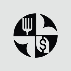 Poster - Black and white icon representing food industry finances and overall wealth