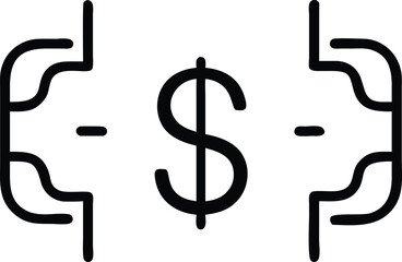 Poster - Black silhouette of code brackets with dollar symbol digital design for concept imagery