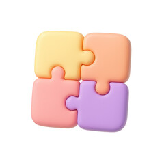 Poster - Puzzle of unity: Four colorful puzzle pieces fit together, highlighting the concept of unity and collaboration. A simple yet vibrant illustration, this image captures the essence of integration.