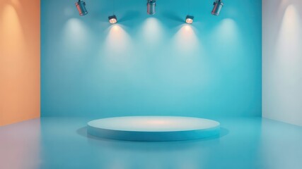 Poster - A Minimalist Studio Stage Featuring a Circular Podium Beneath Bright and Clean Overhead Lighting