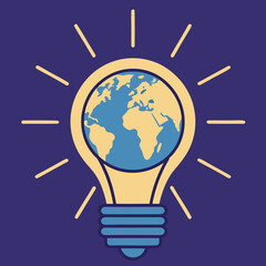 Poster - Earth inside a light bulb illustrating global ideas and environmental awareness