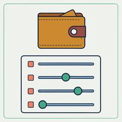 Poster - Financial control concept illustrated with wallet and adjustment sliders in digital format