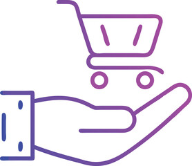 Poster - Hand holding shopping cart icon in gradient purple and blue outline style