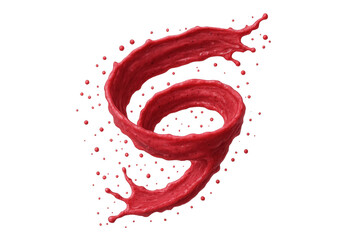 Poster - Red liquid spiraling dynamically, forming elegant droplet patterns against transparent backdrop, conveying energetic motion and vivid color for graphic design compositions