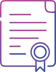 Poster - Neon gradient certificate icon showing a document with seal and ribbon for design usage