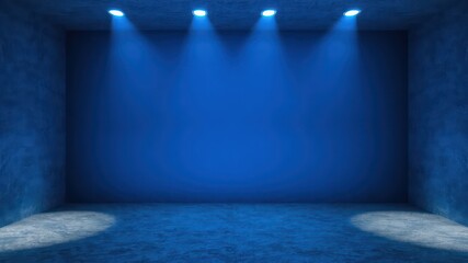 Poster - Illuminated space with textured walls and floor, showcasing a blank backdrop with focused spotlighting, ideal for displaying products or designs