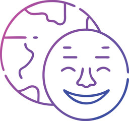 Poster - Smiling earth with a smiling face in a gradient neon outline style