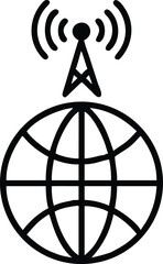 Poster - Vector silhouette of a network tower on a transparent globe demonstrating connectivity.