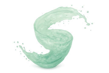 Poster - Green liquid curving, swirling dynamically in smooth s-shaped motion, splashing against transparent backdrop with fluid elegant movement